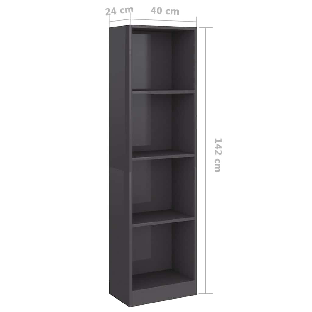 4-Tier Book Cabinet High Gloss Grey 40x24x142 cm Engineered Wood