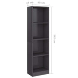 4-Tier Book Cabinet High Gloss Grey 40x24x142 cm Engineered Wood