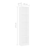 5-Tier Book Cabinet White 40x24x175 cm Engineered Wood - Rear View