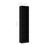 5-Tier Book Cabinet Black 40x24x175 cm Engineered Wood - Rear View
