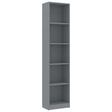 5-Tier Book Cabinet Grey 40x24x175 cm Engineered Wood - Front View