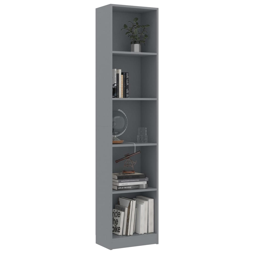 5-Tier Book Cabinet Grey 40x24x175 cm Engineered Wood