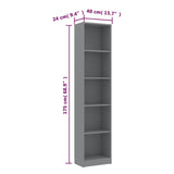 5-Tier Book Cabinet Grey 40x24x175 cm Engineered Wood - Rear View