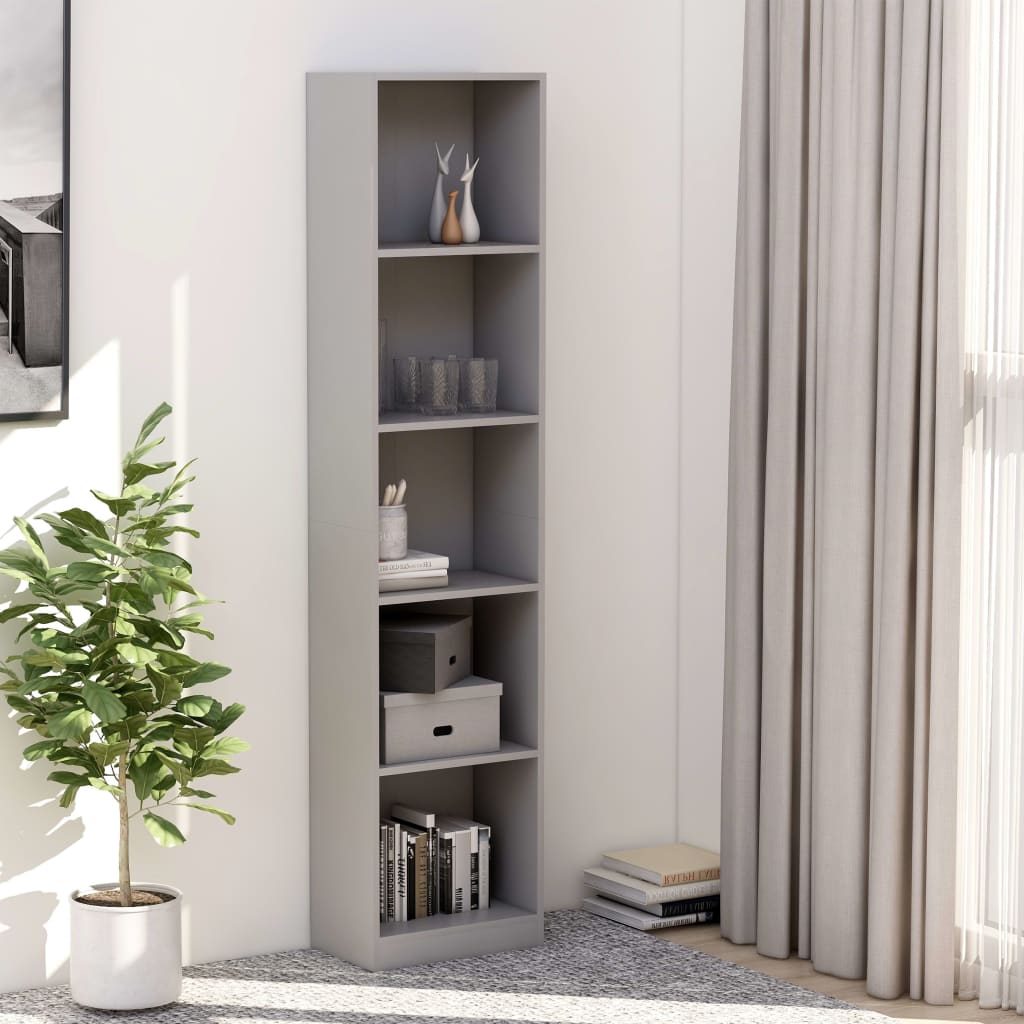 5-Tier Book Cabinet Grey 40x24x175 cm Engineered Wood