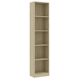 5-Tier Book Cabinet Sonoma Oak 40x24x175 cm Engineered Wood - Front View