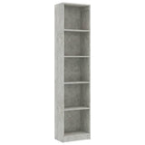5-Tier Book Cabinet Concrete Grey 40x24x175 cm Engineered Wood - Front View