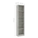 5-Tier Book Cabinet Concrete Grey 40x24x175 cm Engineered Wood - Rear View