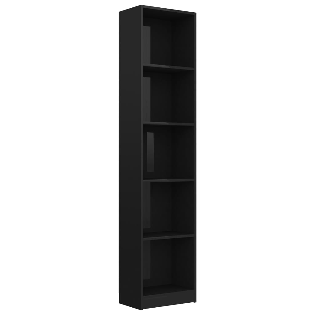 5-Tier Book Cabinet High Gloss Black 40x24x175 cm Engineered Wood