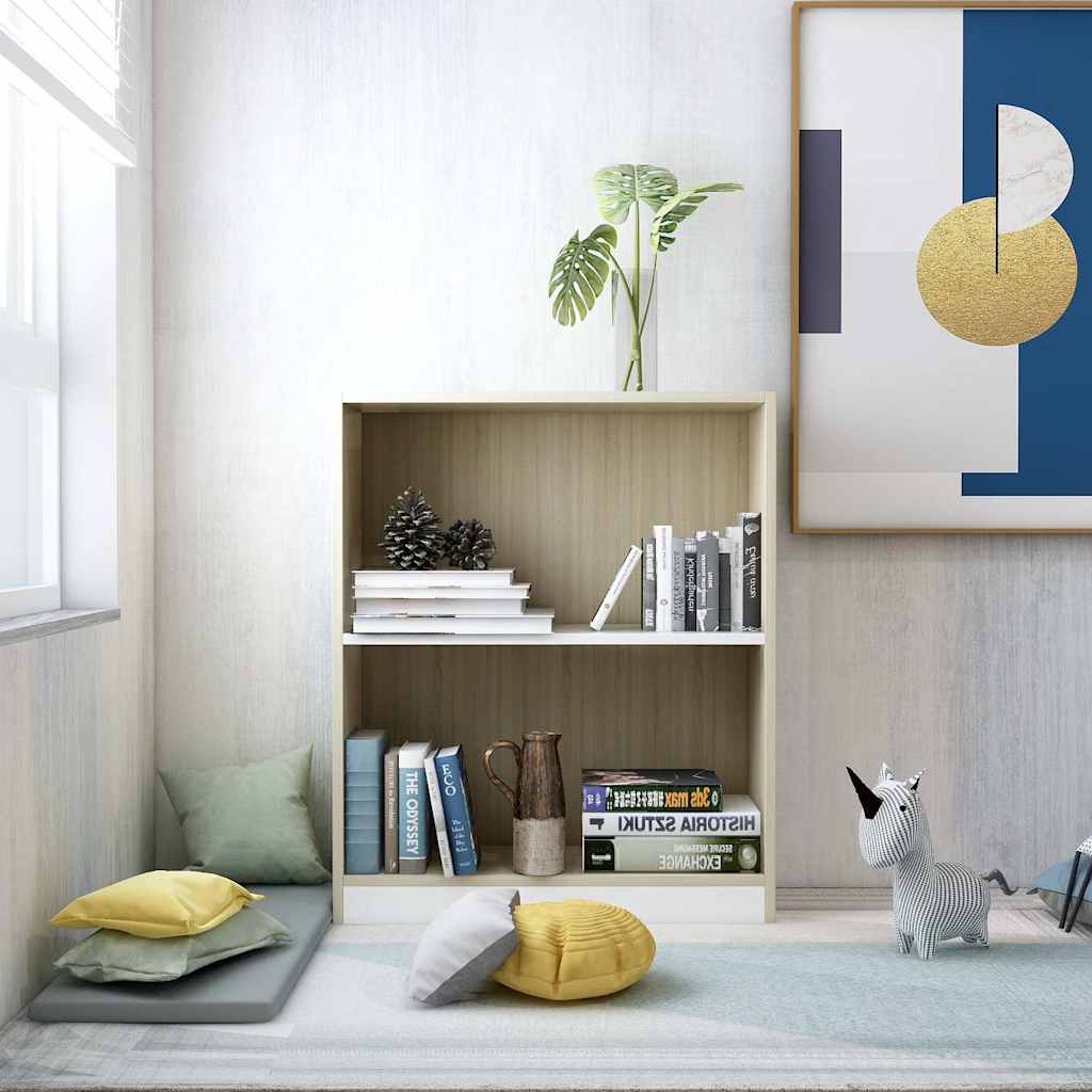 Bookshelf White and Sonoma Oak 60x24x76 cm Engineered Wood