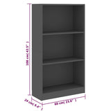 3-Tier Book Cabinet Grey 60x24x109 cm Engineered Wood