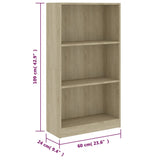 3-Tier Book Cabinet Sonoma Oak 60x24x109 cm Engineered Wood - Rear View