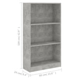 3-Tier Book Cabinet Concrete Grey 60x24x109 cm Engineered Wood - Rear View