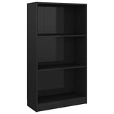 3-Tier Book Cabinet High Gloss Black 60x24x109 Engineered Wood - Front View