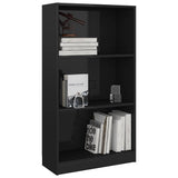 3-Tier Book Cabinet High Gloss Black 60x24x109 Engineered Wood - Side View
