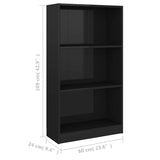 3-Tier Book Cabinet High Gloss Black 60x24x109 Engineered Wood - Rear View