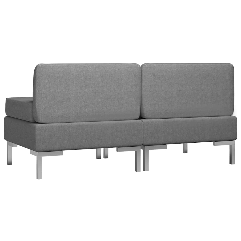 Sectional Middle Sofas 2 pcs with Cushions Fabric Dark Grey