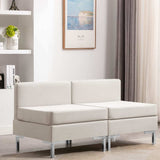 Sectional Middle Sofas 2 pcs with Cushions Fabric Cream
