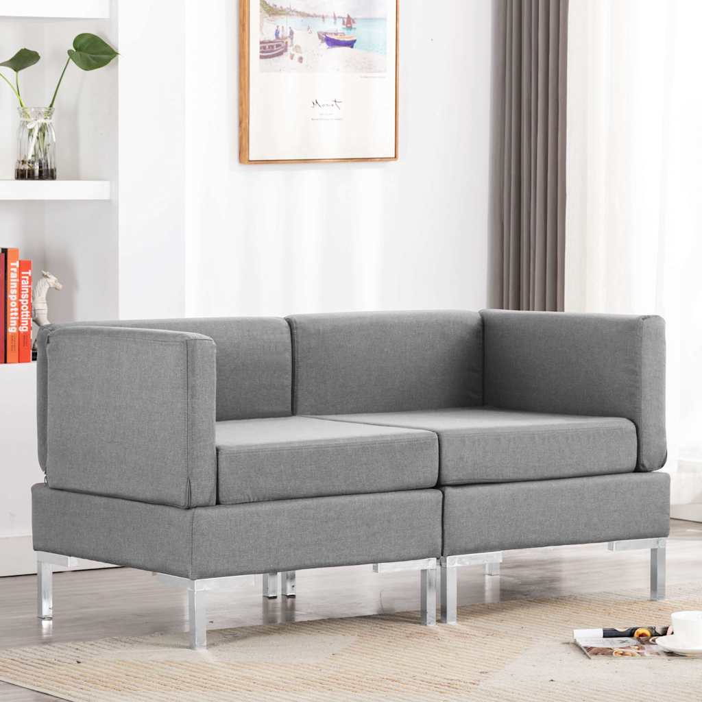 Sectional Corner Sofas 2 pcs with Cushions Fabric Light Grey