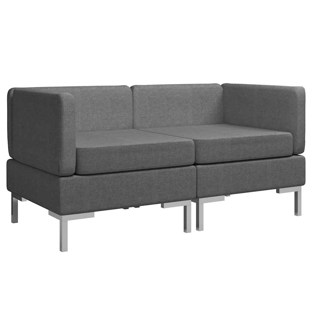 Sectional Corner Sofas 2 pcs with Cushions Fabric Dark Grey