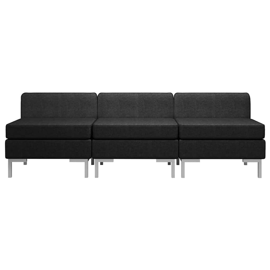 Sectional Middle Sofas 3 pcs with Cushions Fabric Black