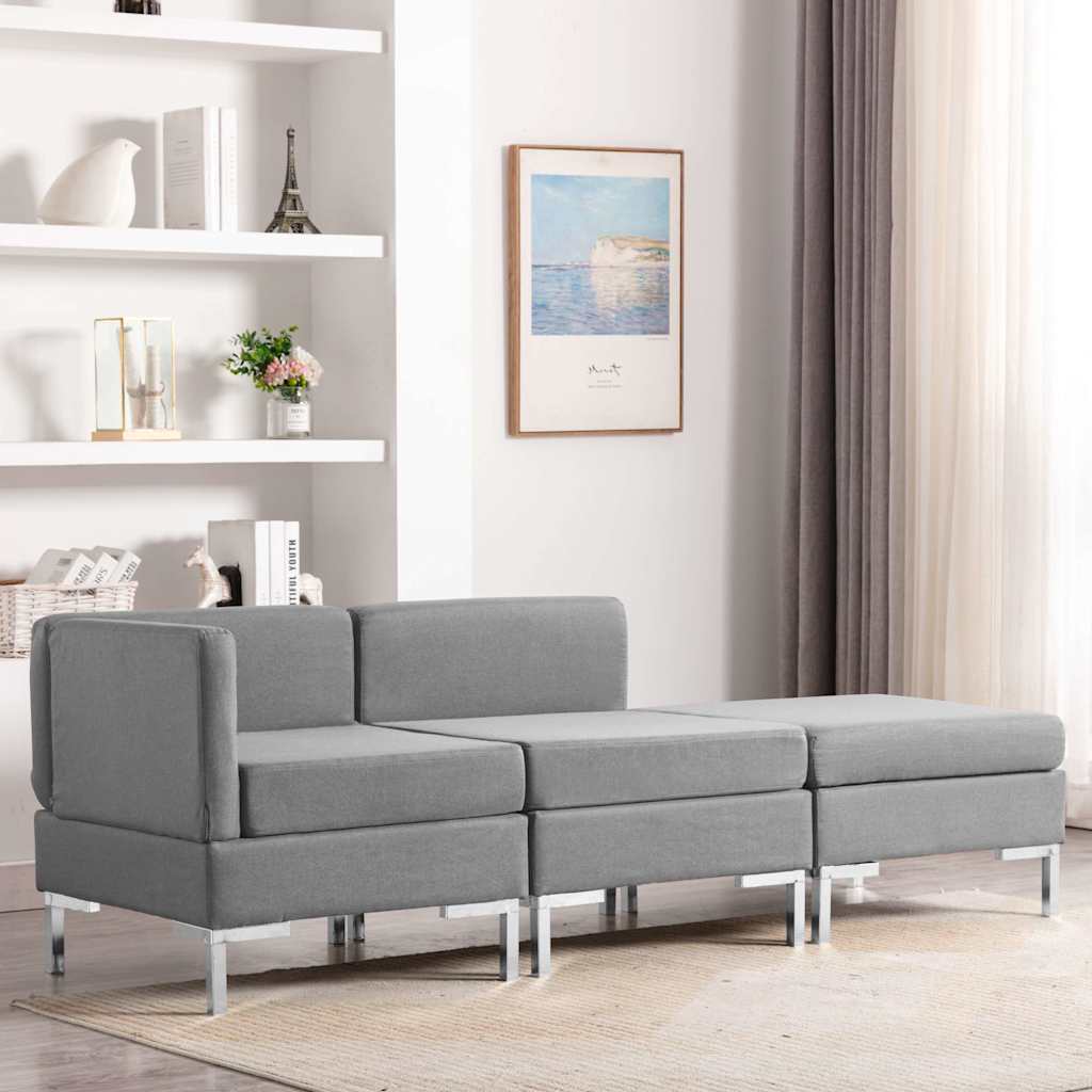 3 Piece Sofa Set Fabric Light Grey