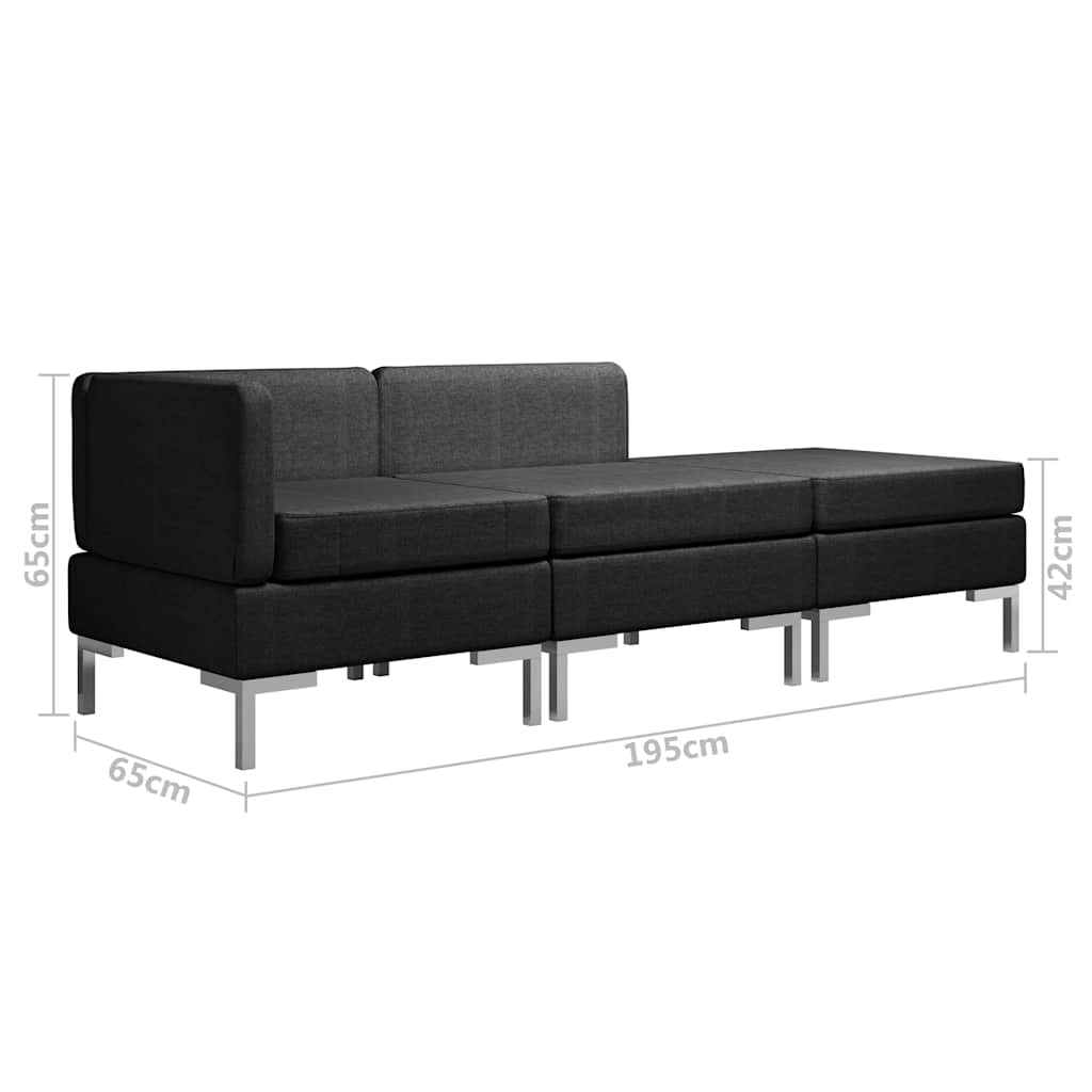 3 Piece Sofa Set Fabric Black