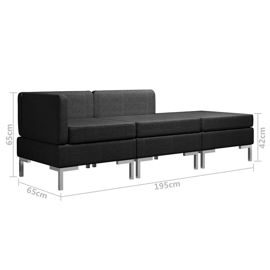 3 Piece Sofa Set Fabric Black