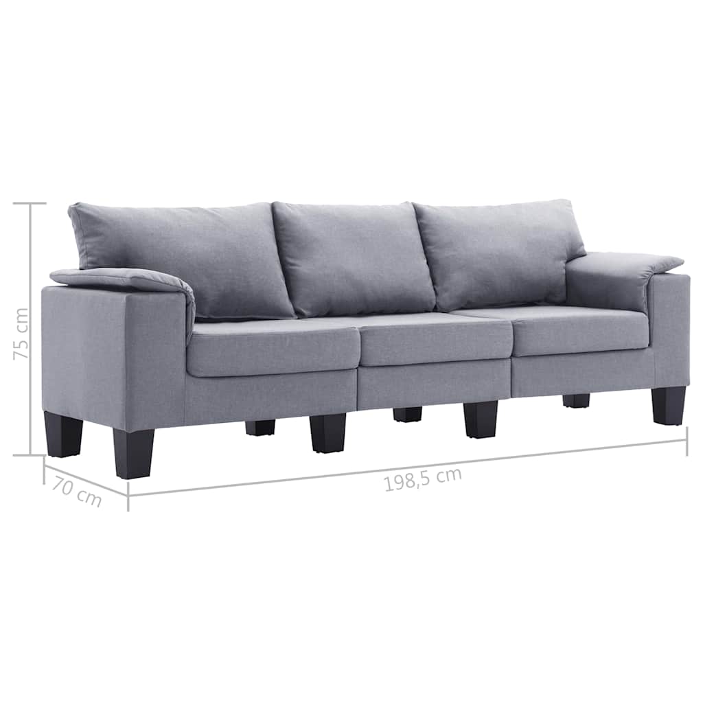 3-Seater Sofa Light Grey Fabric