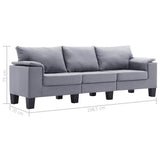 3-Seater Sofa Light Grey Fabric