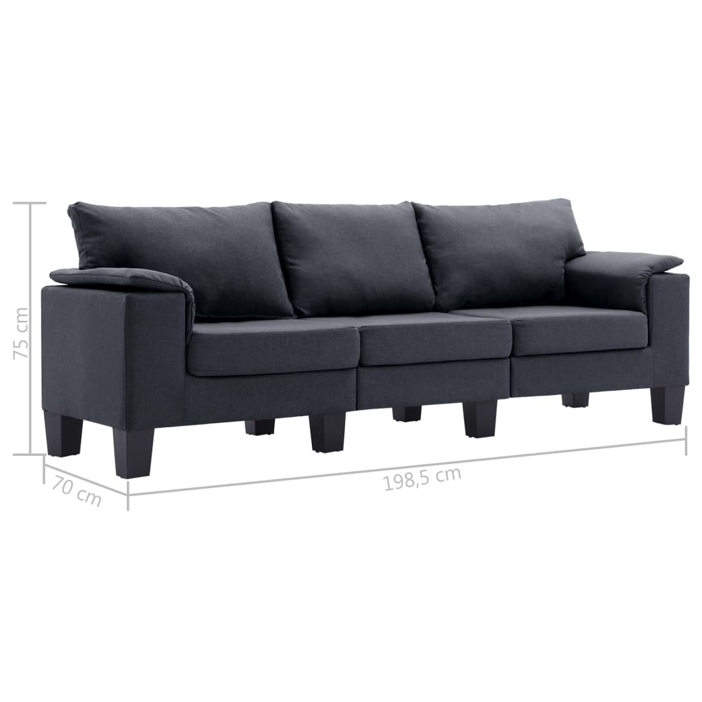 3-Seater Sofa Dark Grey Fabric