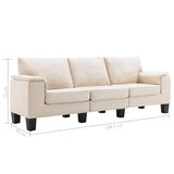 3-Seater Sofa Cream Fabric