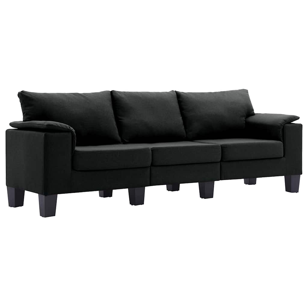 3-Seater Sofa Black Fabric