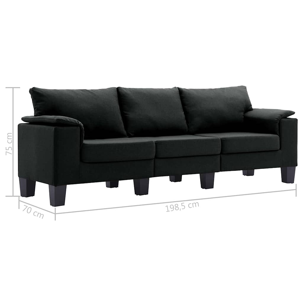 3-Seater Sofa Black Fabric