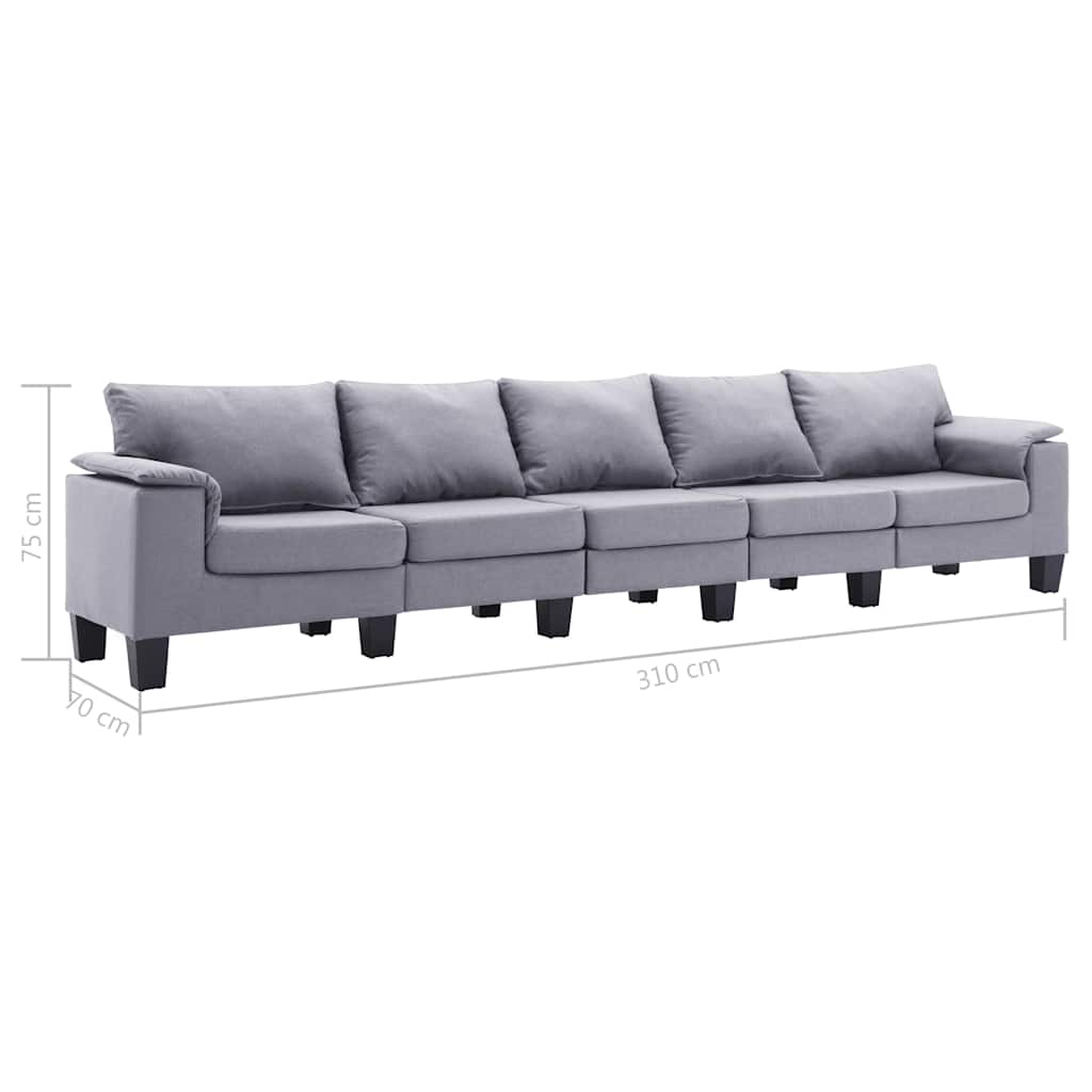 5-Seater Sofa Light Grey Fabric
