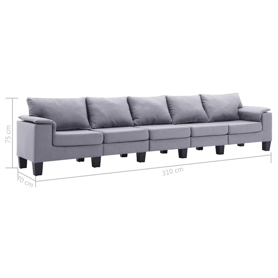 5-Seater Sofa Light Grey Fabric