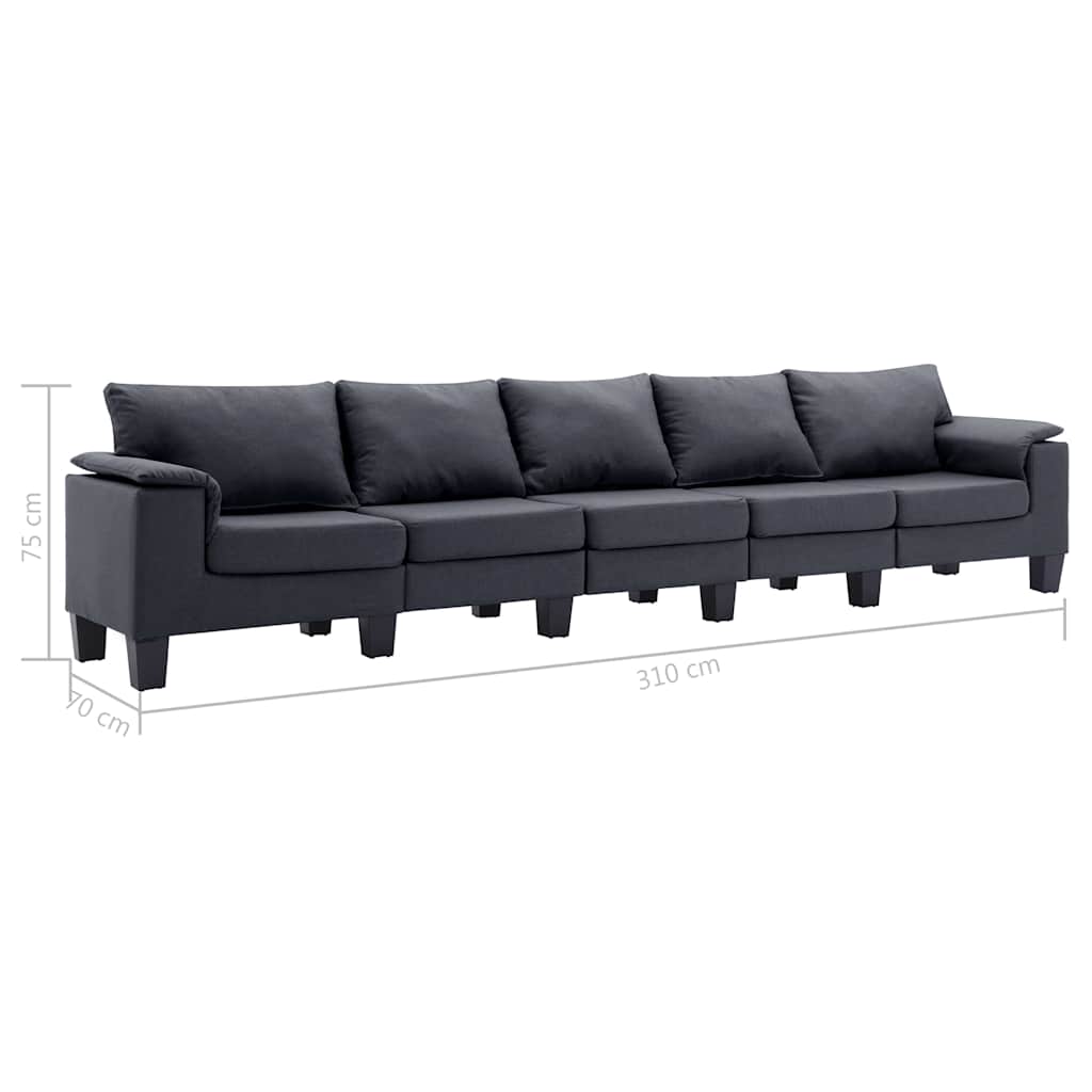 5-Seater Sofa Dark Grey Fabric