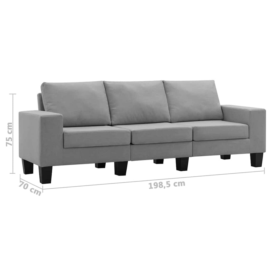 3-Seater Sofa Light Grey Fabric