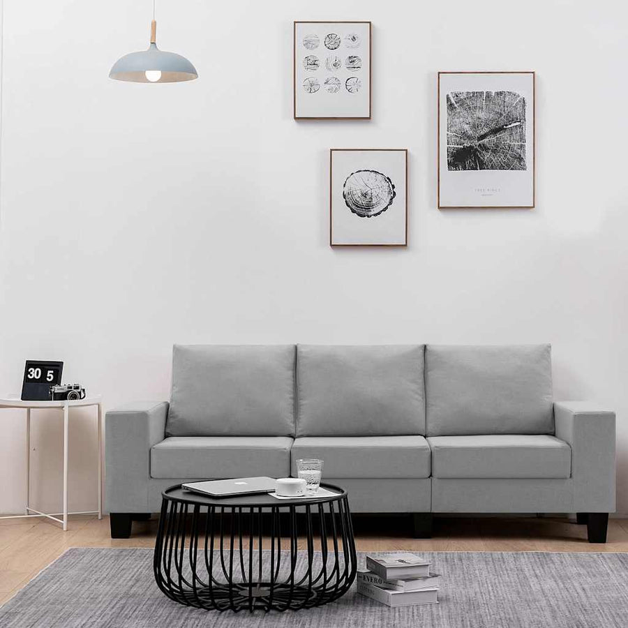 3-Seater Sofa Light Grey Fabric