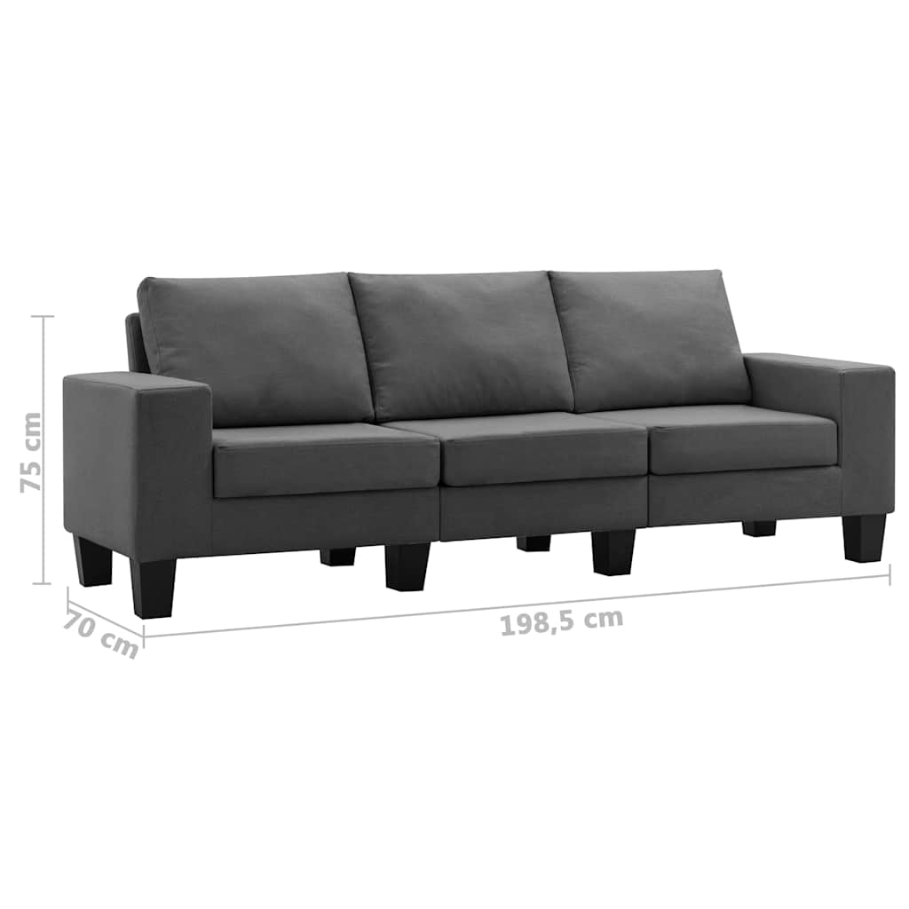 3-Seater Sofa Dark Grey Fabric