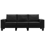 3-Seater Sofa Black Fabric