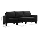 3-Seater Sofa Black Fabric