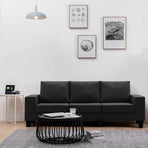 3-Seater Sofa Black Fabric