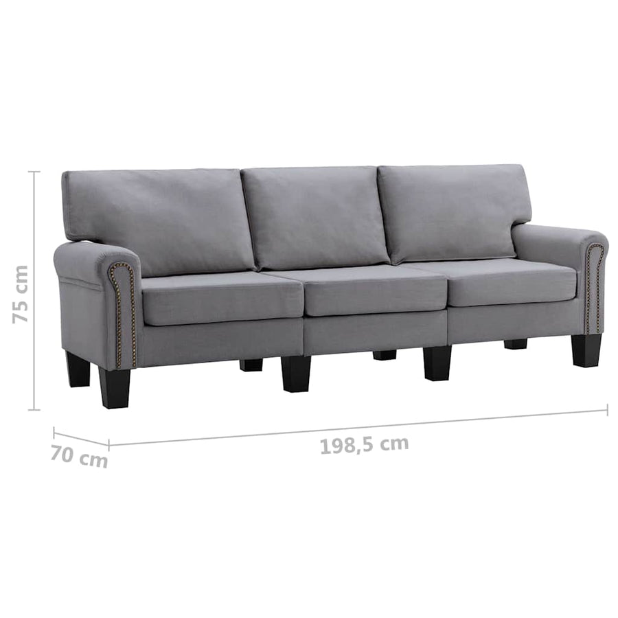 3-Seater Sofa Light Grey Fabric