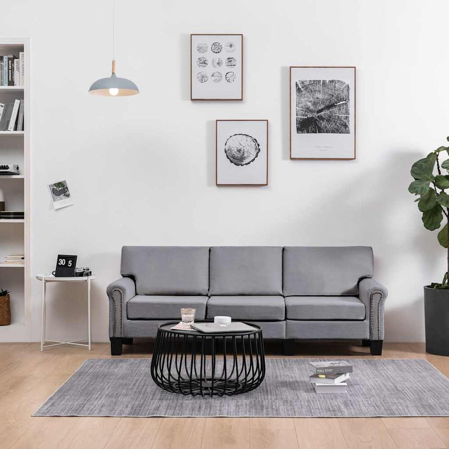 3-Seater Sofa Light Grey Fabric