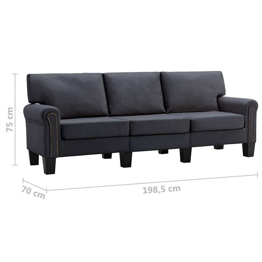 3-Seater Sofa Dark Grey Fabric