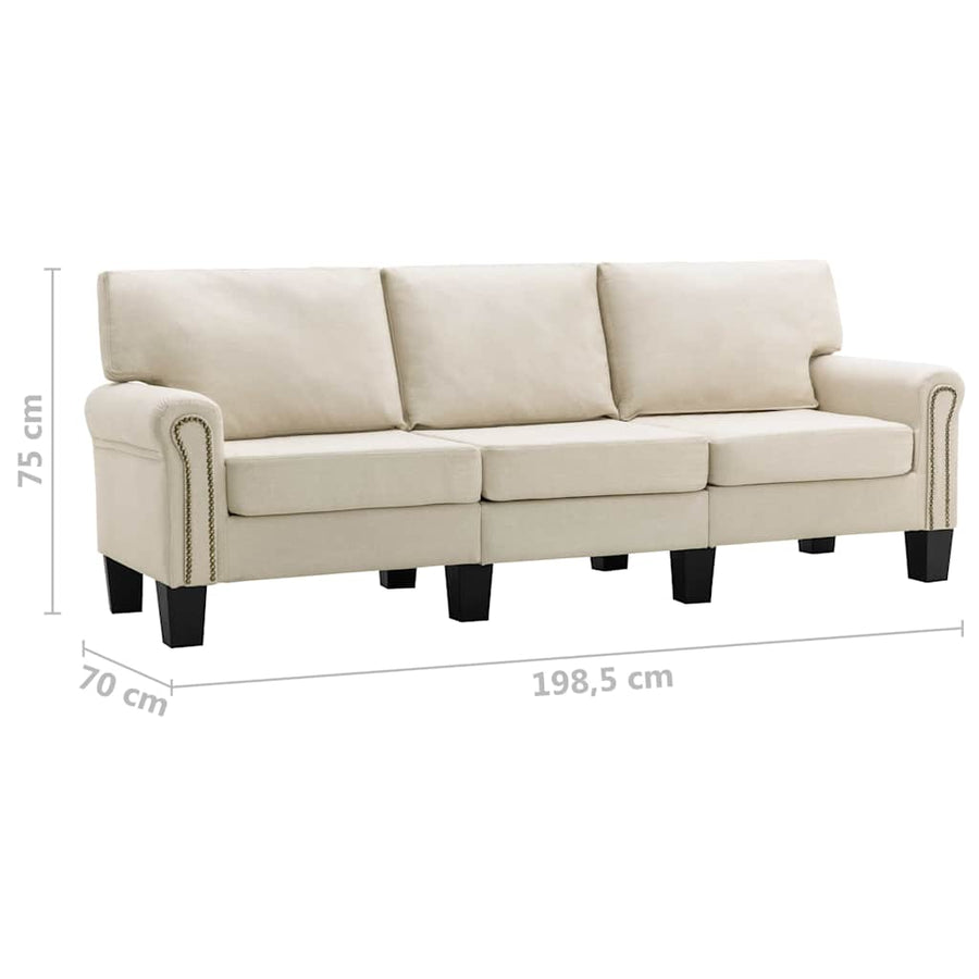 3-Seater Sofa Cream Fabric