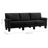3-Seater Sofa Black Fabric - Low Angle