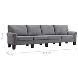 4-Seater Sofa Light Grey Fabric