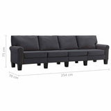 4-Seater Sofa Dark Grey Fabric - Low Angle
