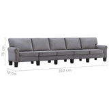 5-Seater Sofa Light Grey Fabric - Low Angle
